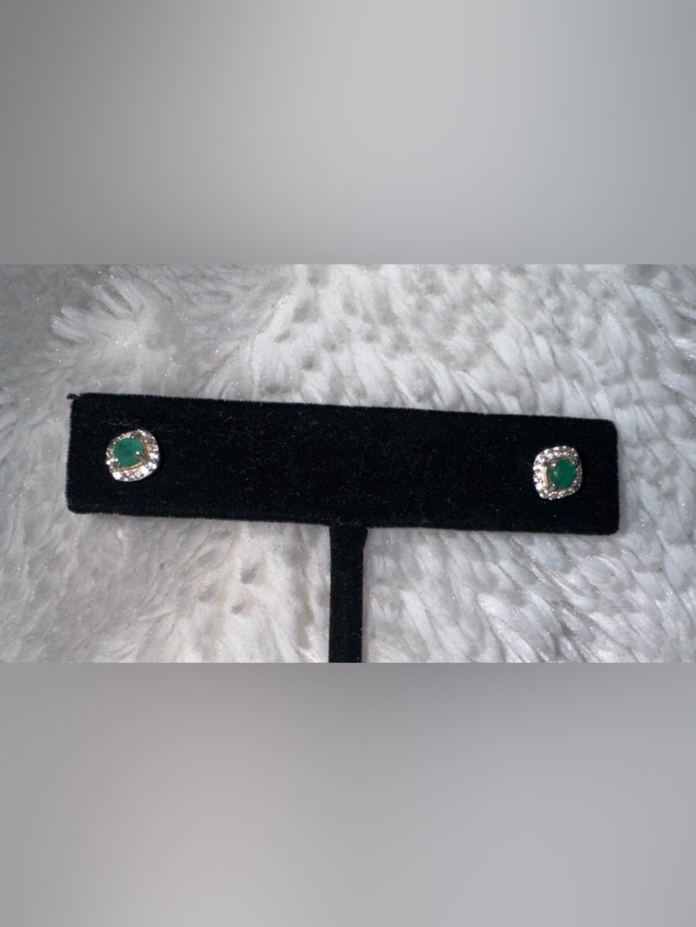 Vintage Sterling, Emerald & Diamond Halo Stud Earrings, 5 mm